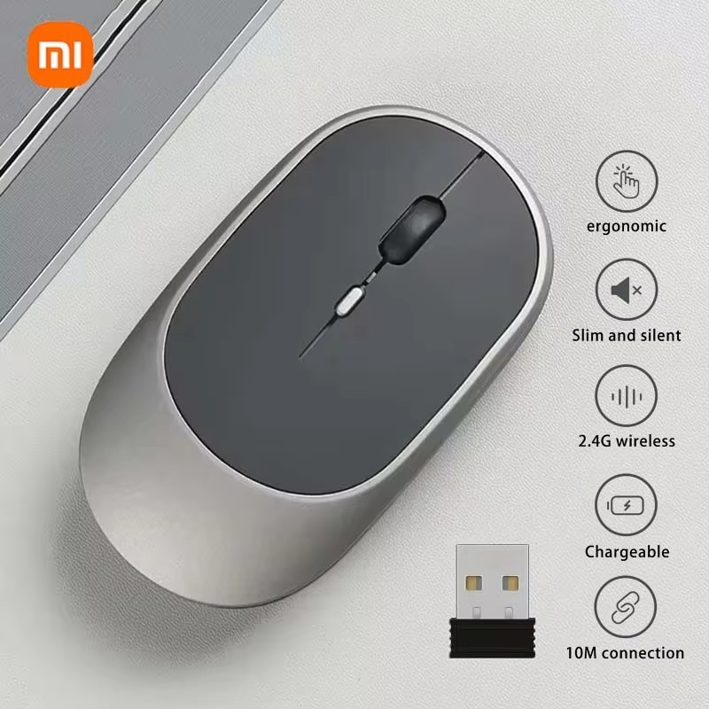 Xiaomi mouse sem fio bluetooth 2.4g, mouse silencioso ajustável dpi design ergonômico usb recarregável para jogos e escritório