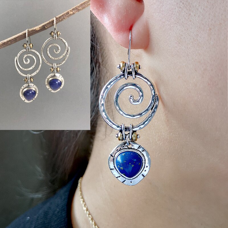 Ethnische Handgemachte Kreative thailändisch Silber Lapis Lazuli Ohrringe retro Übertrieben Anhänger Ohrringe Partei Schmuck: Ursprünglich Titel