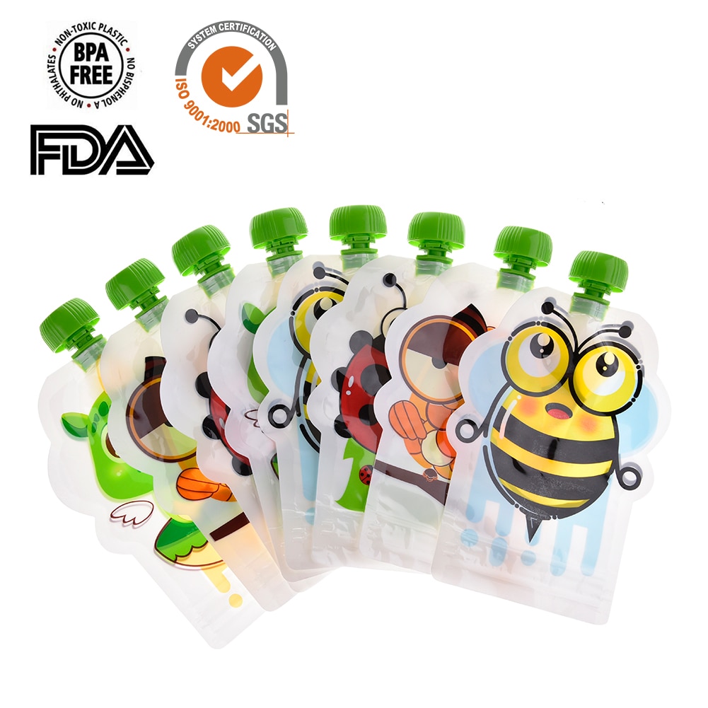 8 Stuks 148Ml Babyvoeding Opslag Pouch Portable Bpa-vrij Herbruikbare Verzegelde Complementaire Voedsel Pouch Zelfgemaakte Puree Pulp opbergtas