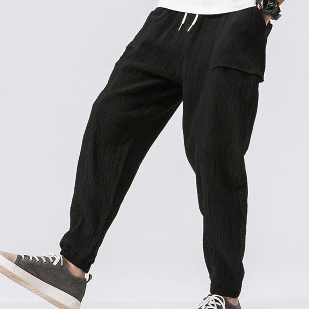 Casual Men Loose Drawstring Sports Gym Trousers Long Ankle Banded Bloomers Pants
