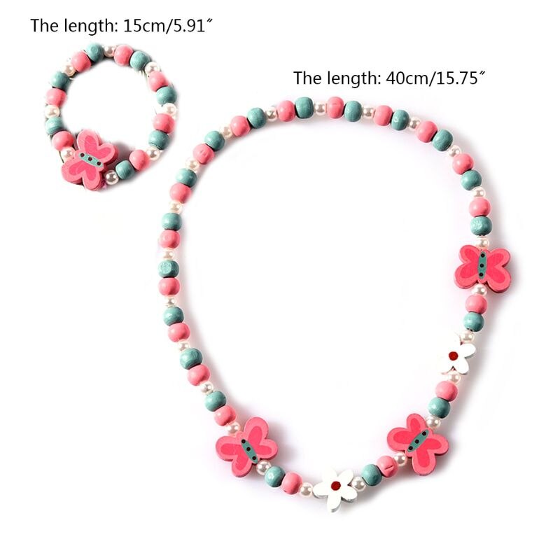 1 set kinderen mix kleur houten kralen ketting armband meisjes prinses sieraden