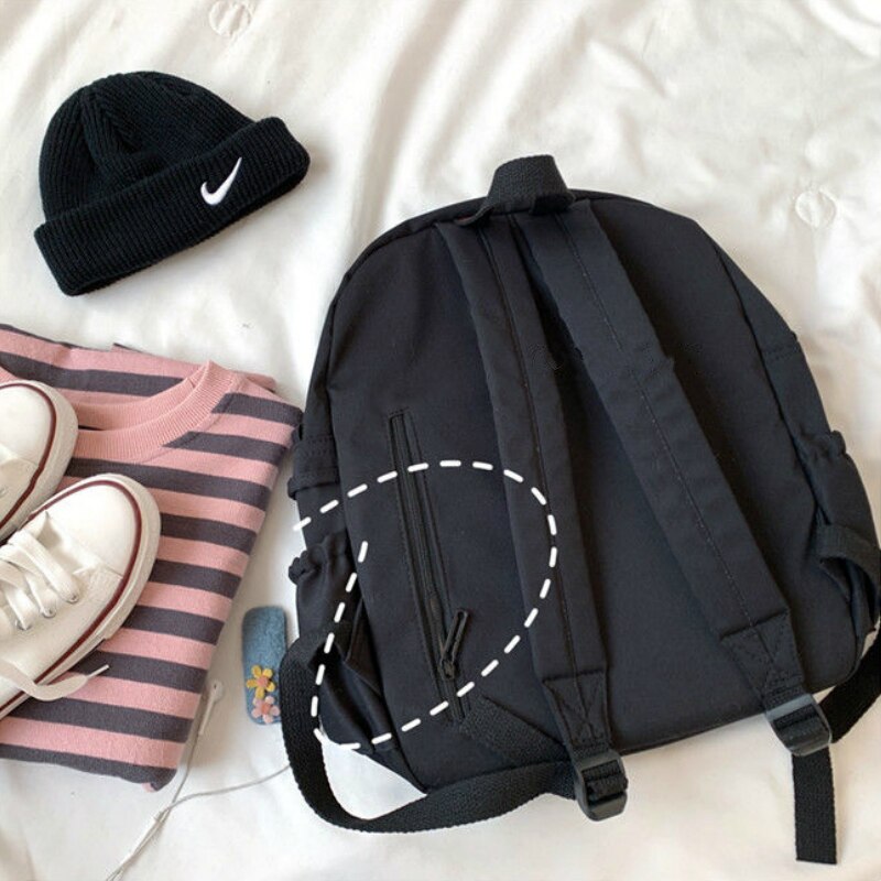 Ryggsäckar kvinnor nylon vattentäta fritidsstudenter harajuku solid dragkedja trend ins all-match mochila stor kapacitet ulzzang