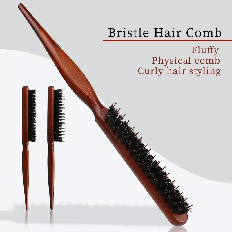 Salon Teasing Back Hair DIY Brushes Boar Bristle Wood Slim Line Comb Hairbrush Extension Hairdressing Styling Tools