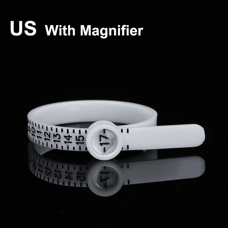 1Pc Ring Sizer UK/US/EU/JP Wedding Official Finger Measure Gauge Men and Womens Sizes A-Z Jewelry Accessory Measurer: Magnifier-White-US