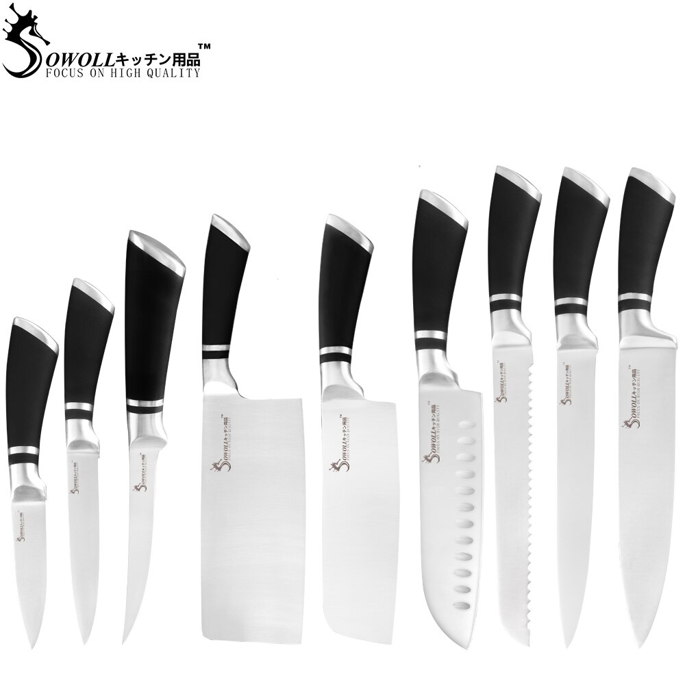Xyj Stainless Steel Kitchen Knives Set Sharp Blade ABS+TPR Handle Knife Chopping Slicing Meat Fish Filleting Cooking Accessories: A 9PCS SET