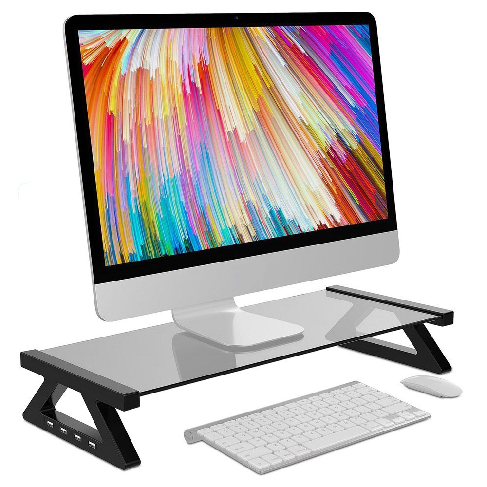 Multifunktions pc-skærm laptop stativ hærdet glas computer skrivebord usb 2.0 dragt til bærbar computer skærm bord bærbar god: 1