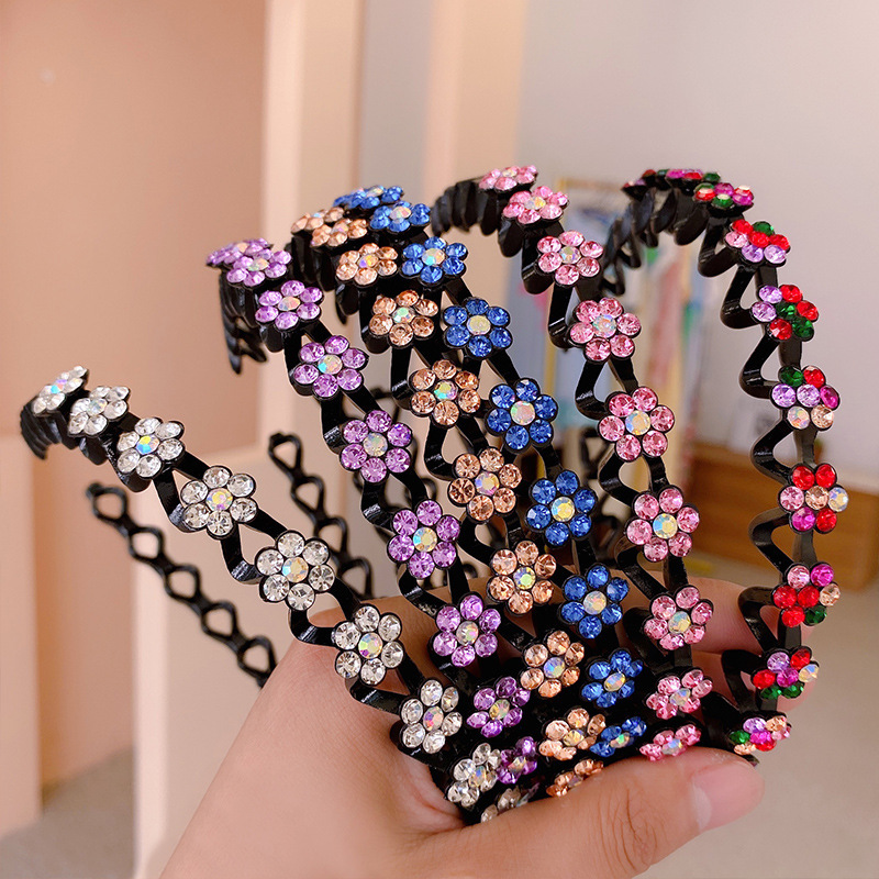 Non-Slip Rhinestone Hairbands Elastic Flower Pearl Women Hair Hoop Bands Headband Bezel Girls Hair Accessories Headdress