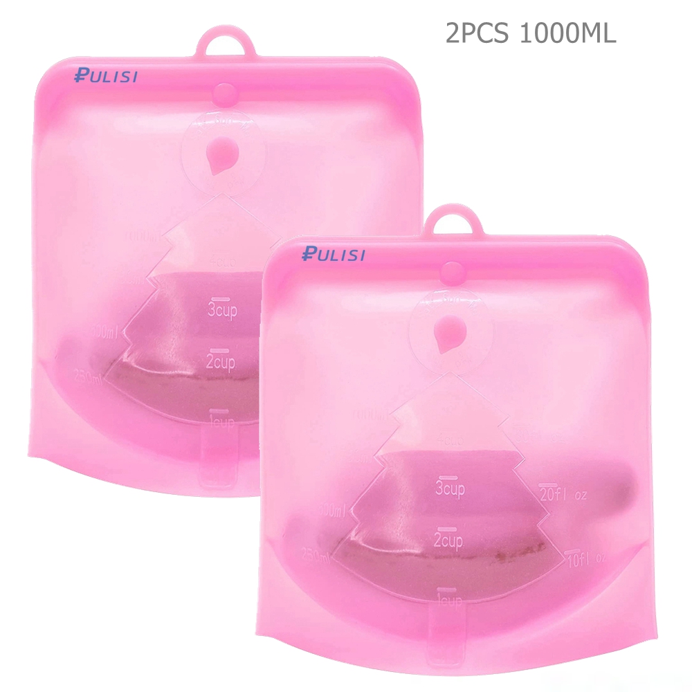 2er Pack Silikon-Lebensmittel beutel 1500ml 1000ml 500ml auslaufs ichere Behälter wieder verwendbarer frischer Beutel Lebensmittel-Aufbewahrung beutel Gefrier beutel Snack behälter: violett