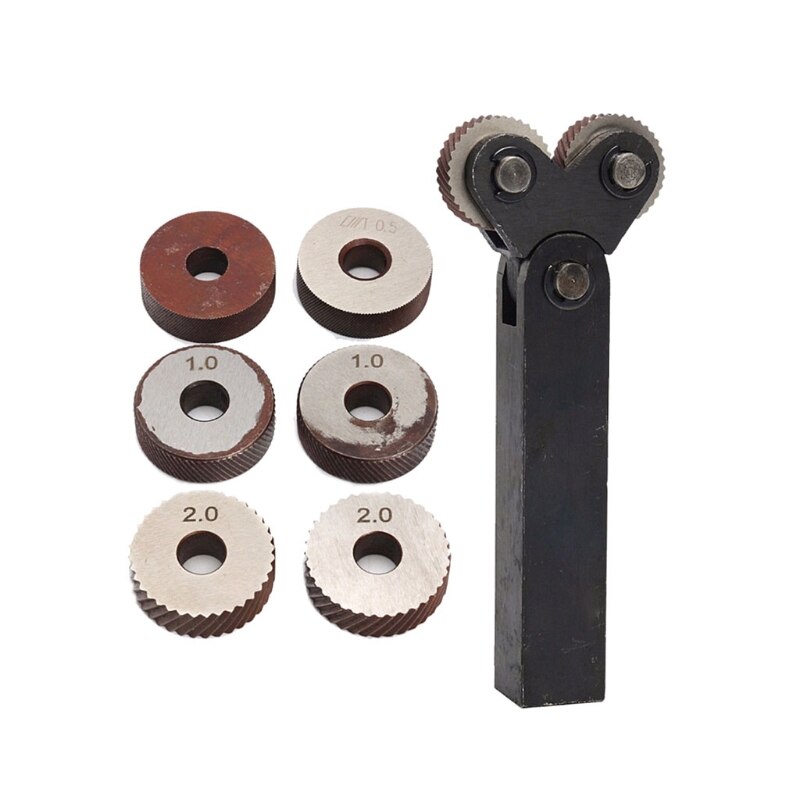 7pcs Knurling Tool 0.5 1 2mm Diagonal Dual Wheel Linear Knurl Set Lathe Machine