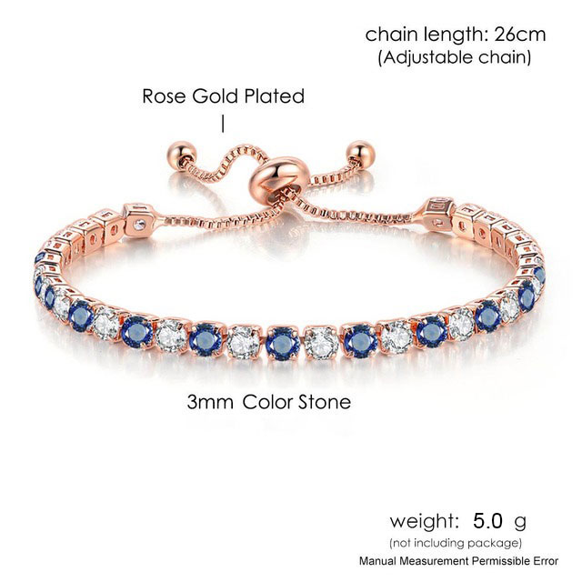 Pulseras de tenis ajustables para mujer, cadena de cristal de circonia brillante azul en la mano, pulsera con dijes para mujer, joyería de tendencia, para niña: Estampado en caliente