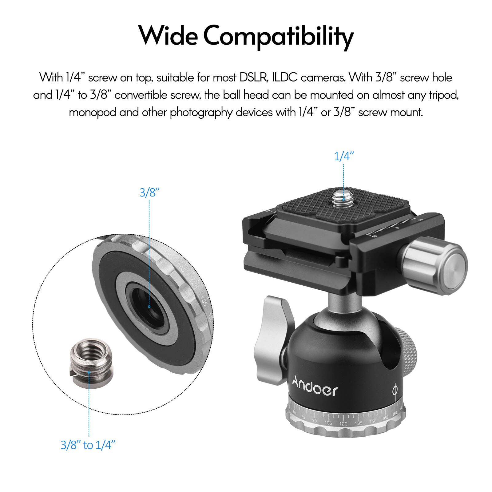 Andoer Compact Panorama Balhoofd Statief Mount Ada Grandado