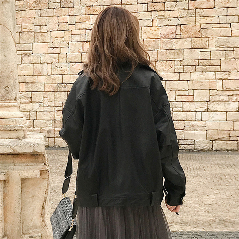 Vangull Oversized Coat Women Faux Leather Jacket Spring Autumn Loose Biker Motorcycle Jackets Female Punk Streetwear