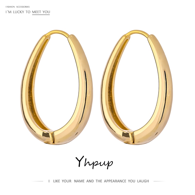 Yhpup Charm Metalen Ovale Geometrische Textuur Hoepel Oorbellen Vergulde Statement Oorbellen Party Sieraden Bijoux Femme