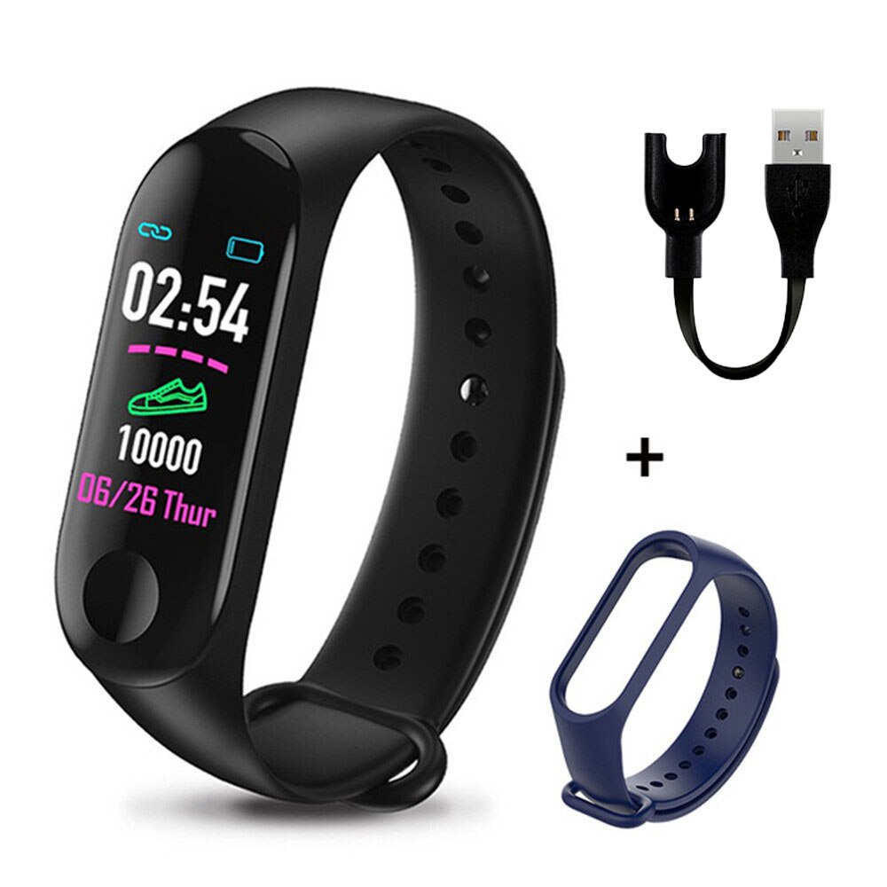 M3 Plus Smart Bracelet Heart Rate Blood Pressure Health Waterproof Smart Watch M3 Pro Bluetooth Watch Wristband Fitness Tracker: Black Blue