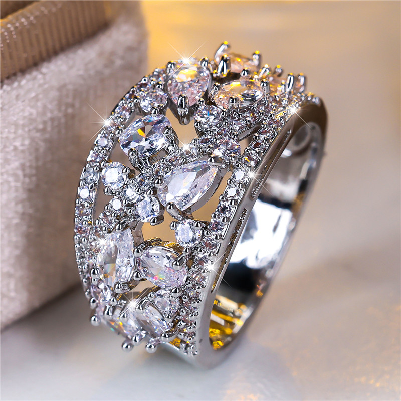 Leuke, grote, waterkleurige verlovingsring voor vrouwen, vintage gouden trouwsieraad voor dames: 7 / Wit