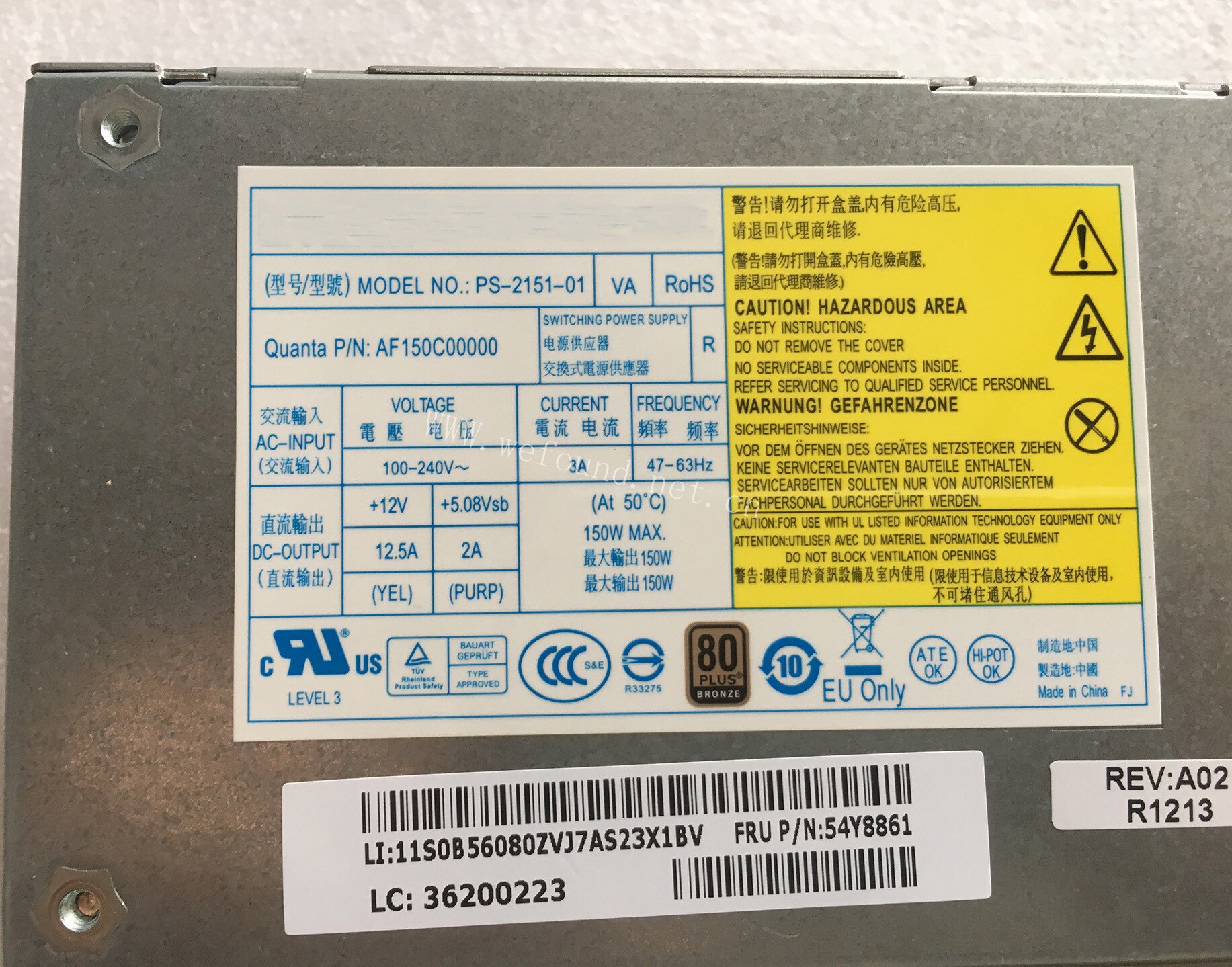 100% test for power supply for PS-2151-01 PC9051 54Y8861 03T6440 89Y1686 150W 16*8*4cm Work Good