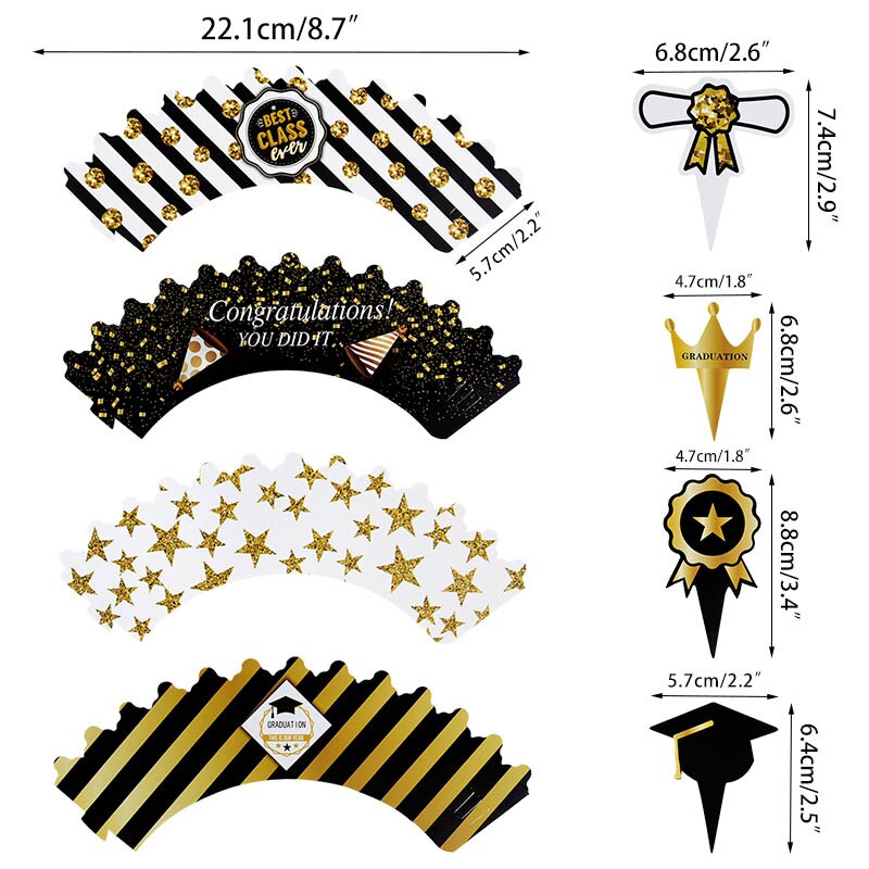 24pcs/set Graduation Party Cupcake Wrappers with Cake Topper Congratulation College Grad Party Decoration Supplies Class of 2022