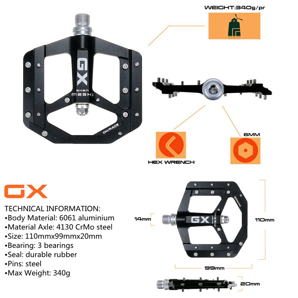 SHANMASHI Ultralight Mountain Bike Pedals Platform CNC Aluminum Alloy Bearings Bicycle Pedal MTB BXM Pedals Non-Slip Flat Pedals