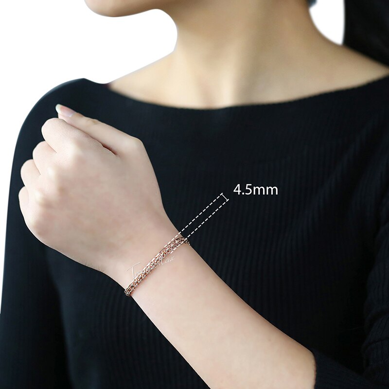 Pulsera de eslabones Bismark trenzados para hombre y mujer, brazalete de 4,5mm, Color oro rosa 585, 18-23cm, GB422