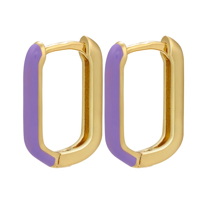 Zhukou Emaille Geometrische Rechthoek Hoepel Oorbellen Goud Kleur Kleine Hoepel Oorbellen Voor Vrouwen Mode-sieraden VE427: gold purple