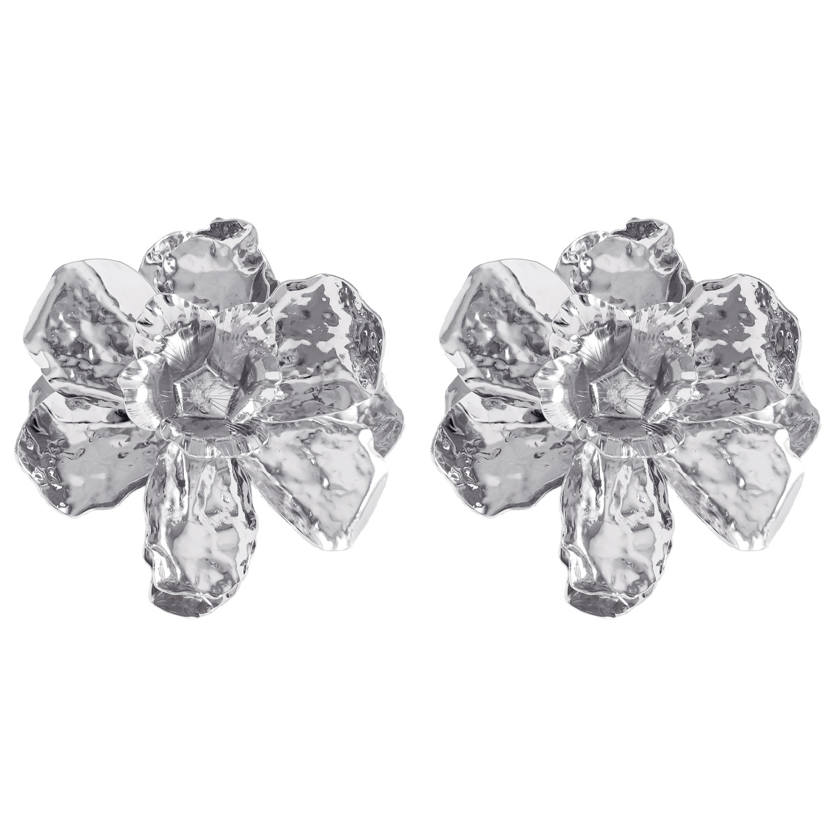 Vedawas boucles d'oreilles fleur, bohême Maxi tissu 3D fleur charme couche grand tissu fait à la main clou Floral femmes boucle d'oreille bijoux de mariage: noir chrome