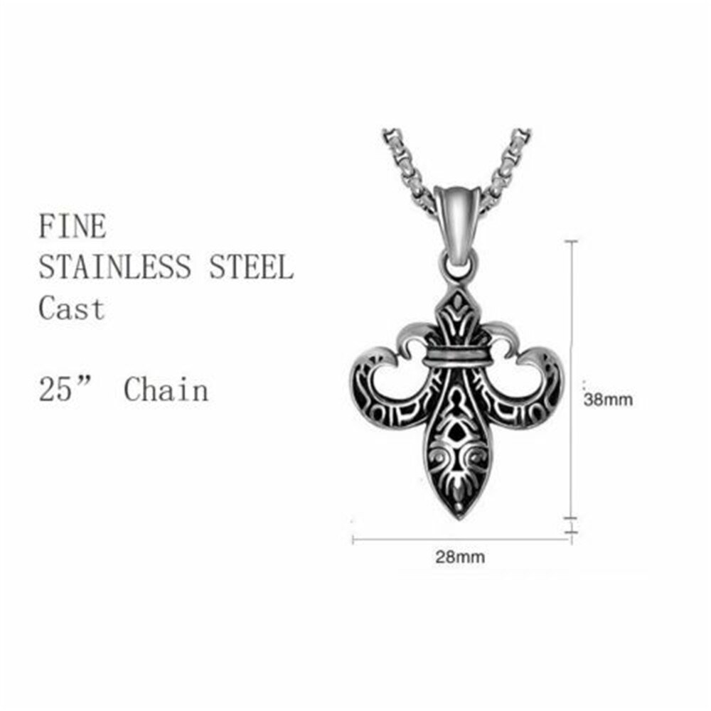 Mens Stainless Steel Fleur De Lis Pendant Necklace Jewelry Chain
