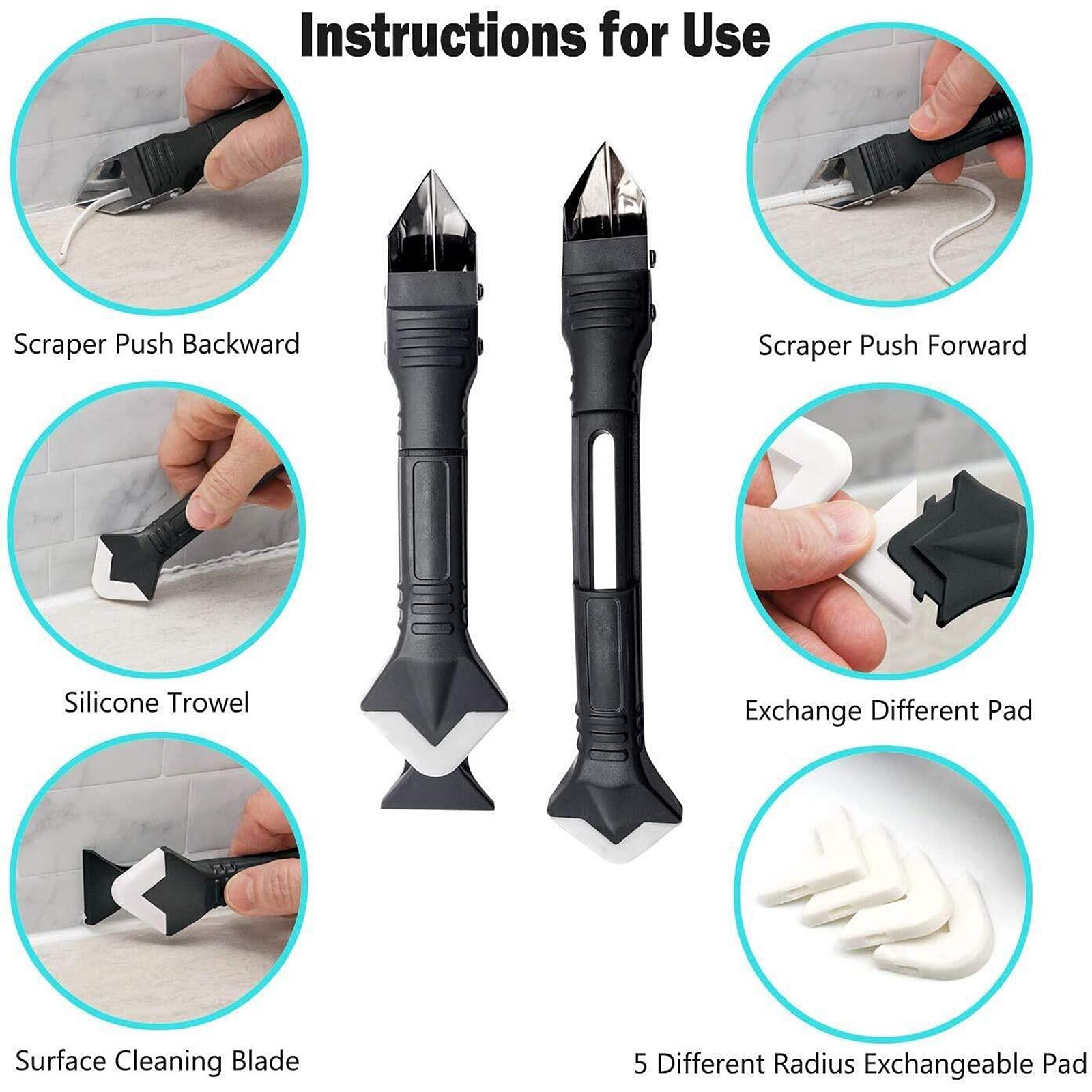3 In1 Silicone Remover Caulk Finisher Sealant Smooth Scraper Grout Kit Tools Plastic Hand Tools Set Accessories