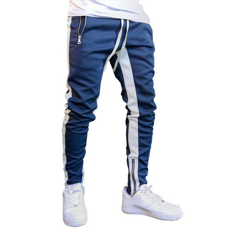 Herre joggers lynlås afslappede bukser fitness sportstøj træningsdragt underdele skinny sweatpants bukser sorte fitness gym jogger joggers: M / Flåde
