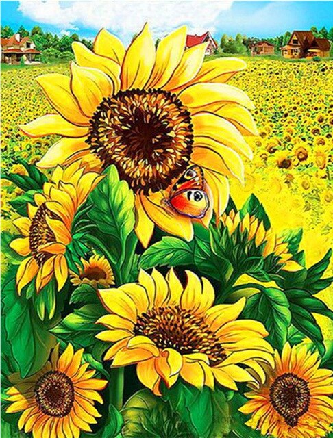 HUACAN DIY Paint By Numbers Sunflowers HandPainted Oil Painting Drawing Kits Canvas Pictures Home Decoration: SZHC659