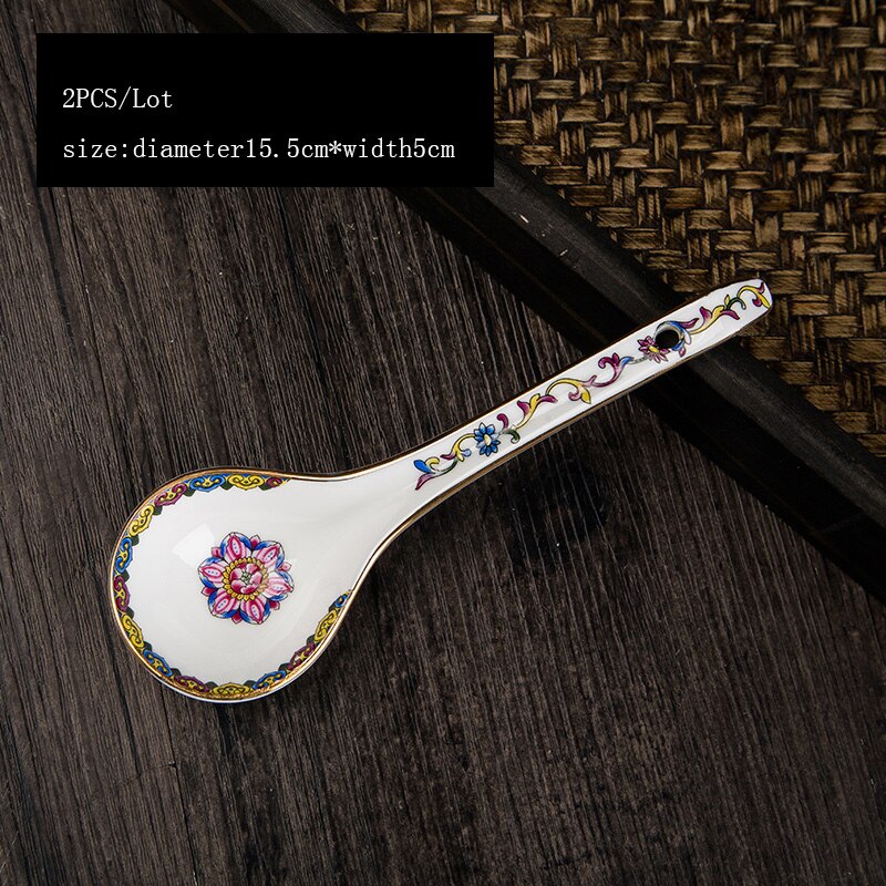 2 Stks/partij Chinese Stijl Keramische Lepel Thuis Servies Soeplepels Keuken Accessoires Tool Emaille Paleis Rijst Scoop Servies: G 2PCS