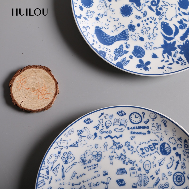 20cm Jingdezhen Blue And White Porcelain Disc Household Dish Flower Pattern Ceramica Plate The Dishes Dish Tableware Suit