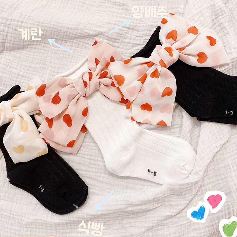 Japanse Uniform Stijl Meisjes Stapel Sokken Chiffon Liefde Print Grote Boog Zoete Baby Meisjes Sokken Kous Kids Kleding Accessoires