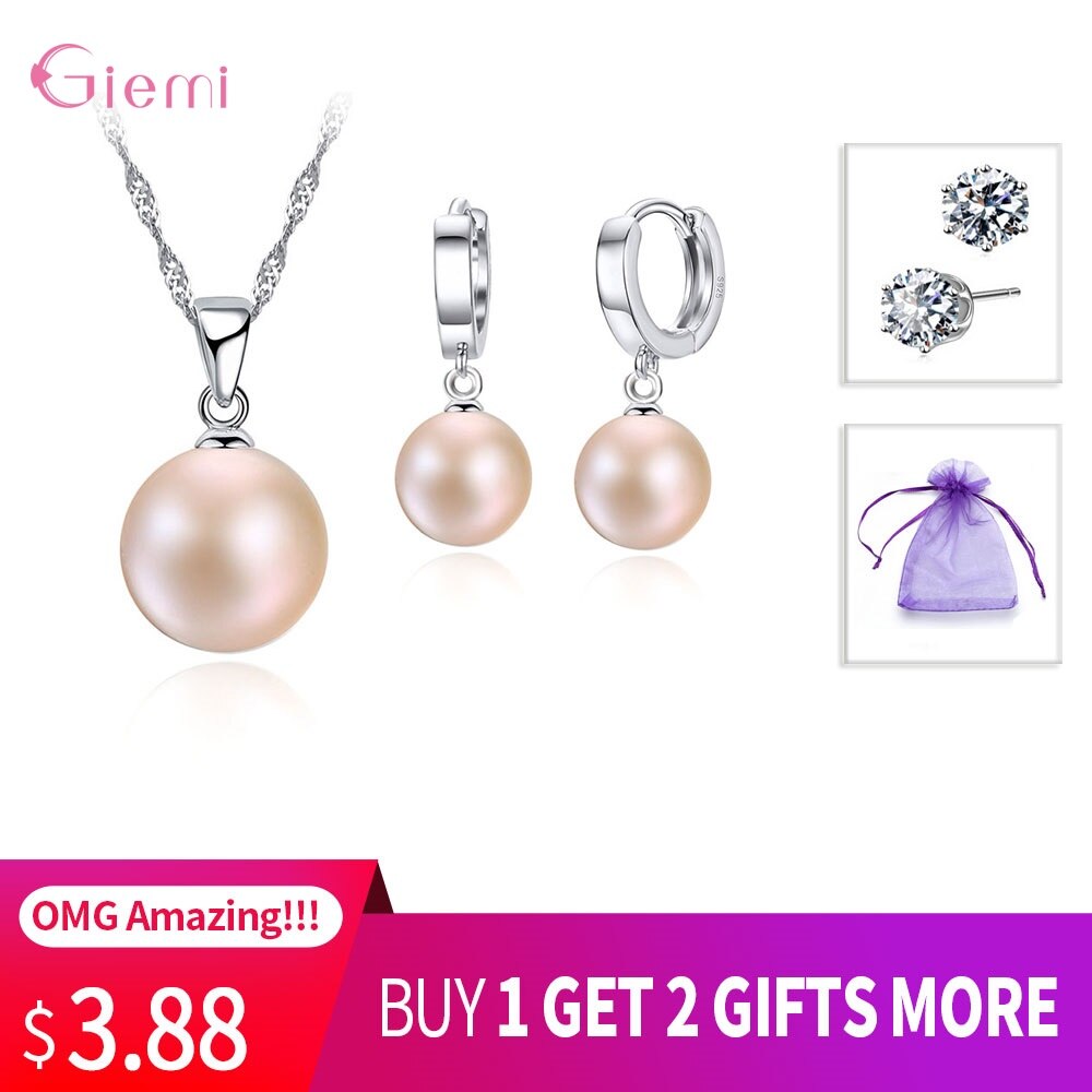 High Class Pearl Earrings Necklaces Original 925 Sterling Silver Party Women Jewelry Sets Buy 1 Get 2 free: Pink