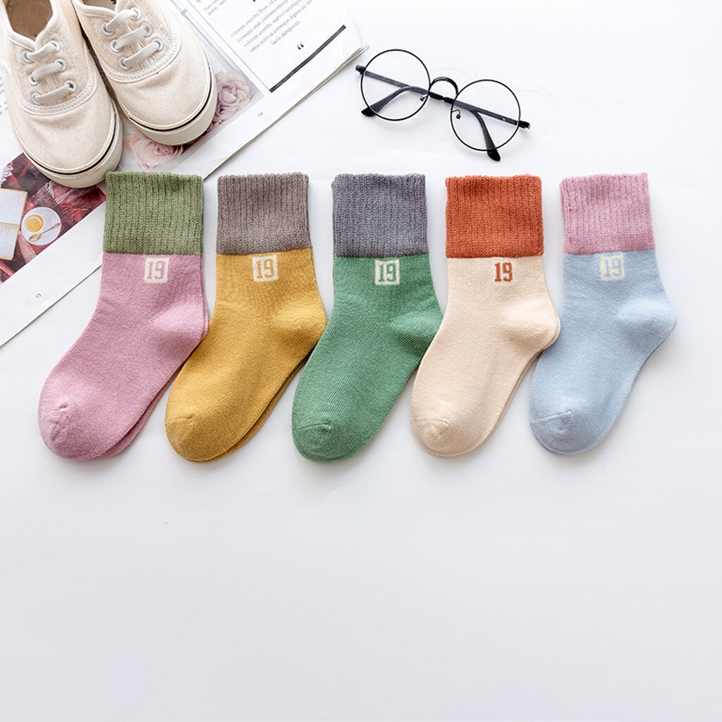 5 Pairs Baby Socks Girls Printed Knitting Cotton Infant baby sokken Children Kids Socks skarpetki meia infantil