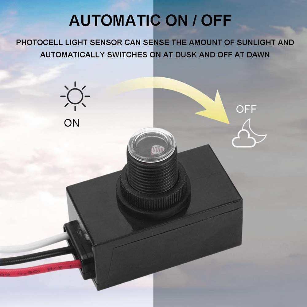 Photo Control Sensor Auto on Off Hard-Wired Post Eye Light Controlwitch for Home Outdoor Photocell Light Sensor Dusk to Dawn