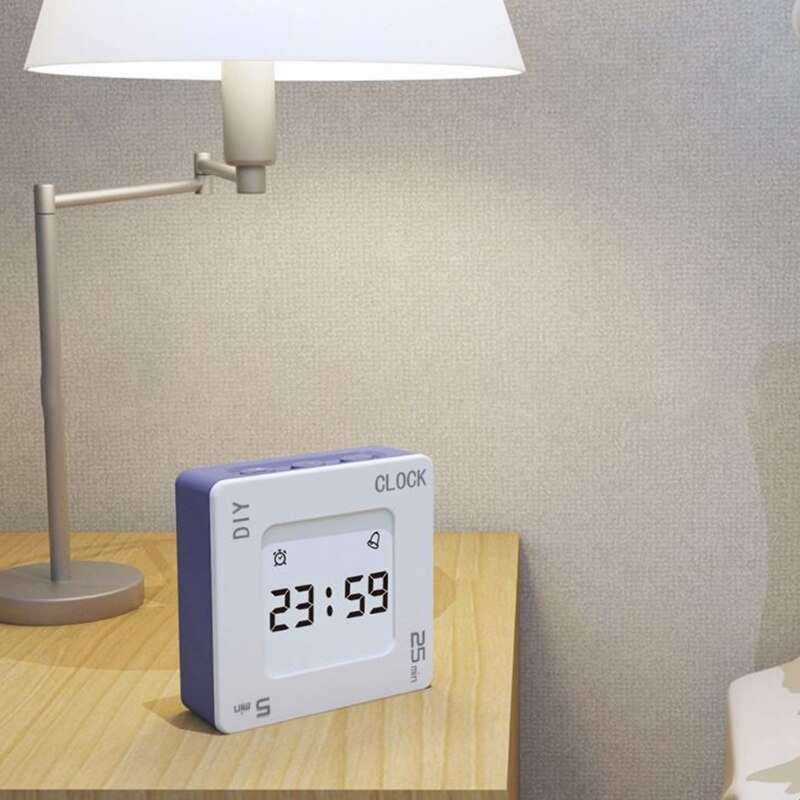 Multifunctionele Diy Time Management Pomodoro Timer Creatieve Vierkante Wekker Trillingen Knipperende Backlight Timer Kookwekker