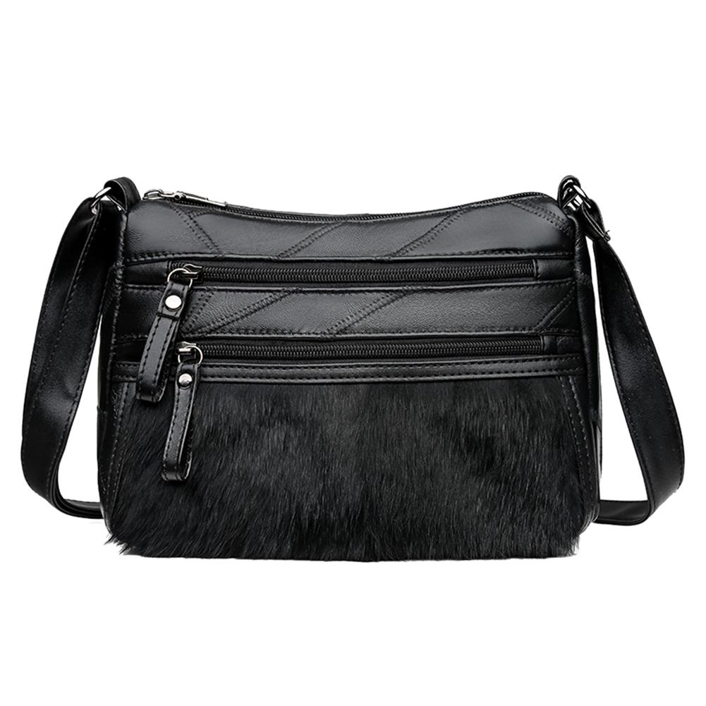 Mode Vrouwen Schouder Sling Zakken Pu Leer Pluche Spicing Multi-Pocket Rits Elegante Messenger Handtas Toevallige Crossbody Tas: Default Title