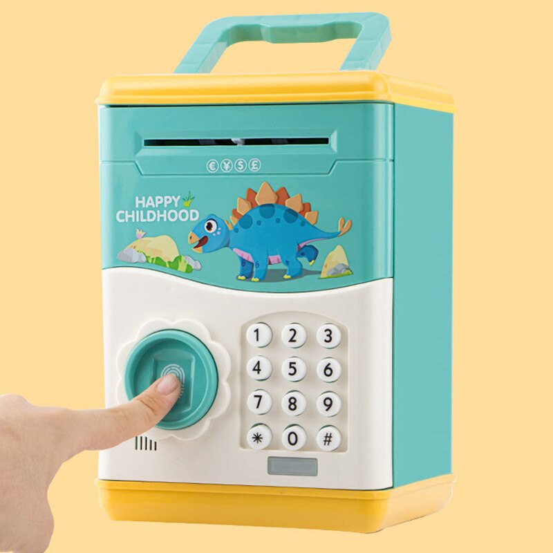 Elettronico porcellino Banca mini ATM Moneta Dei Soldi Scatola di Risparmio per I Giocattoli Dei Bambini Automatico di Impronte Digitali Aprire Tyrannosaurus