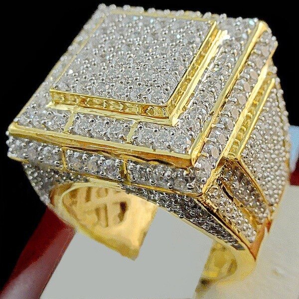Micro pave cz pedra enorme 24k anéis de ouro para homens mulher branco zircão noivado jóias masculino hip hop grandes anéis de casamento anel anel bijoux: 12