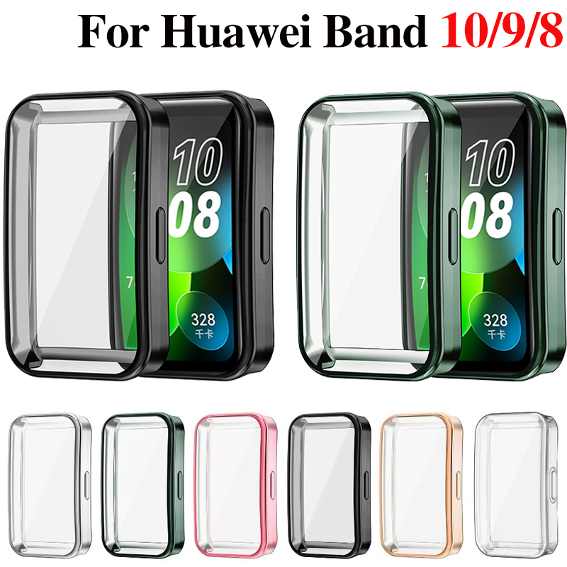 Soft TPU Case For Huawei Band 10 9 8 Shell Frame Bumper Screen Protector Glass Band9 Full Clear Protective Cover
