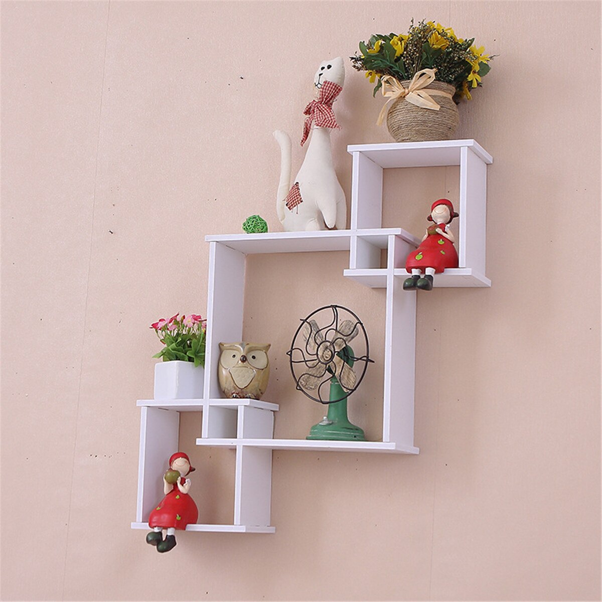 Wood White Carved Wall Shelf Shelves Holder Storage Rack Stand Cut Out Wall Shelf Home Decor