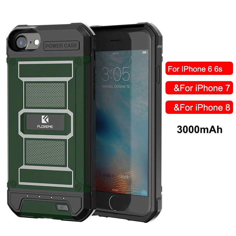 FLOVEME Battery Charger Case For iPhone 6 6s 7 8 Plus Power Bank Case Portable External Backup Charging Case Cover 3000/4200mAh: Green For i6 i7 i8