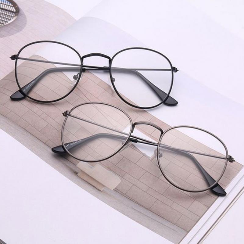 Metal Printing Round Large Frame Glasses Unisex Decorative Spectacles Lightweight Clear Lens Retro Eyewear For Men Women Gold&Bl