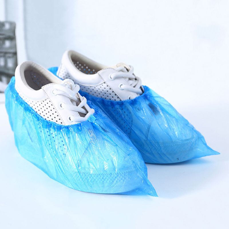 100 pcs Disposable Plastic Thick Shoe Cover Blue Anti Slip Outdoor Carpet Cleaning Overshoes Boot Saf Waterproof Shoes Covers
