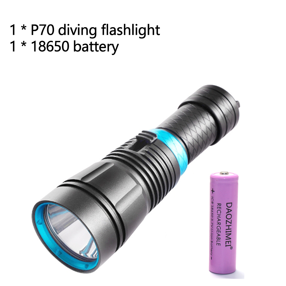 5000lm xhp 70 dykkerlommelygte 80m undervandsdykkerlommelygte ipx 8 vandtæt dykkerlampe 26650 batteri: Foranderlig / Sort