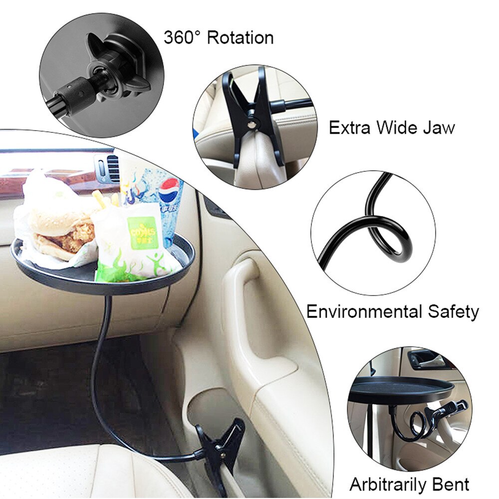 Svart hopfällbar matbricka bil matbord bilpall baksäte bil vatten drickshållare mugghållare
