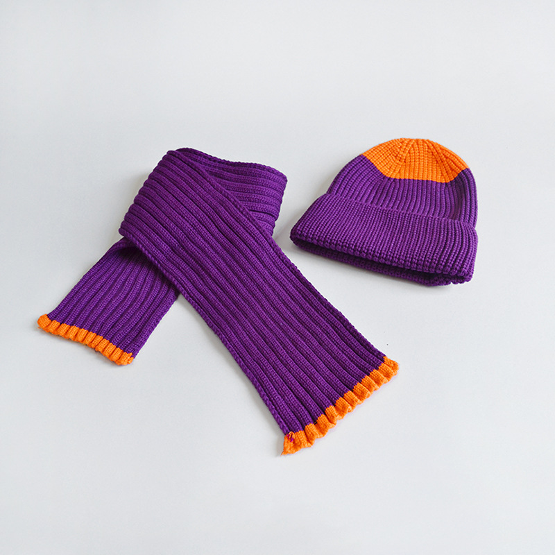 baby jenter gutt lue skjerf sett vinter varme låve lue hatt lappeteppe ullgarn strikkede hattemaker skjerf låve todelt sett: Lilla