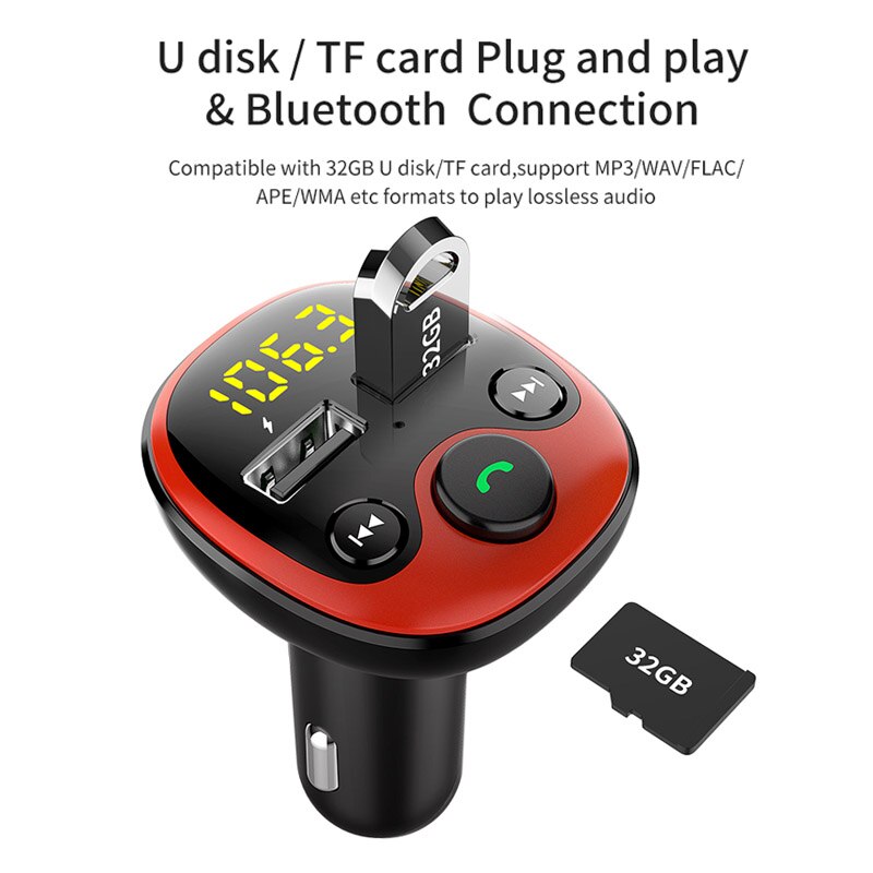 Jajabor Bluetooth 5.0 Handsfree Car Kit Fm-zender Modulator Muziek Mp3 Speler Telefoon Draadloze Carkit Dual Usb Car Charger