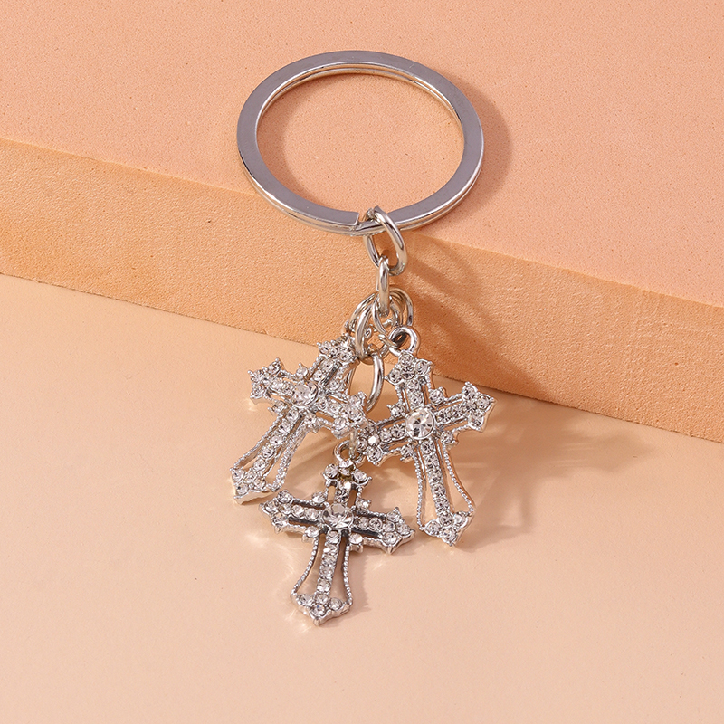 Porte-clés religieux croix en cristal biscuits pour femmes et filles, porte-clés, porte-clés, breloques de sac à main, bijoux à bricoler soi-même, , luxe