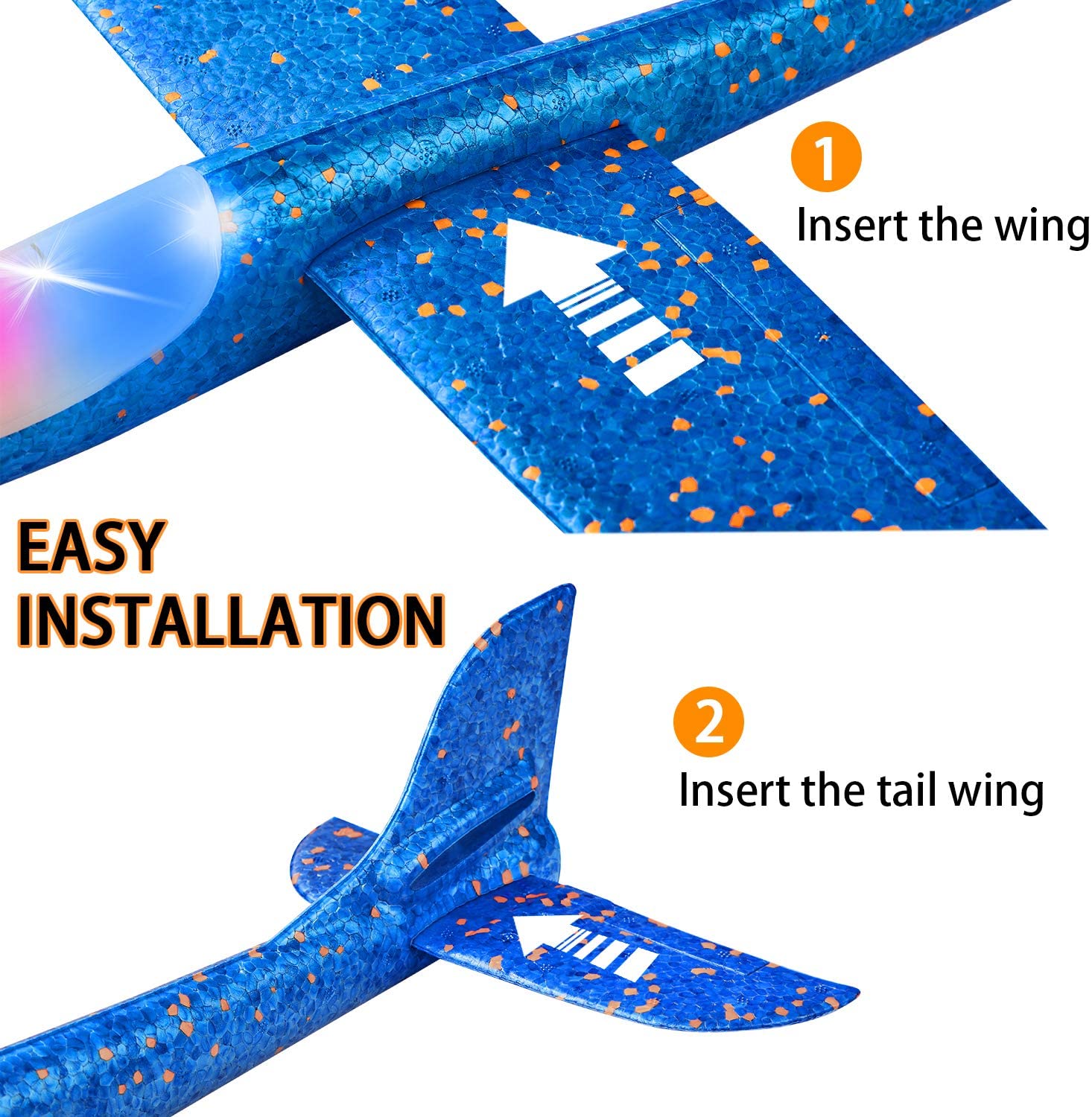 50CM Big Foam Plane Flying Glider Toy With LED Light Hand Throw Airplane Outdoor Game Aircraft Model Toys for Children Boys